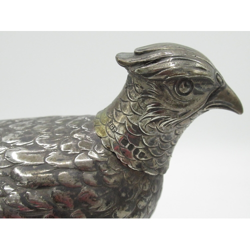 1162 - Edwardian Continental silver hallmarked model of a Cock pheasant with detachable head, import marks ... 