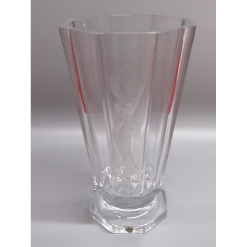 1265 - Simon Gate for Orrefors, an Art Deco cut glass vase clear octagonal tapering body decorated with an ... 
