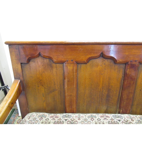 1464 - Early C20th country made oak and other wood bench seat, five panel back with upholstered seat on tur... 