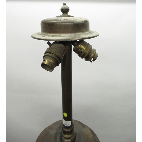 1218 - Early C20th Japanese bronze and cloisonne enamel three light floor lamp, elongated vase shaped colum... 