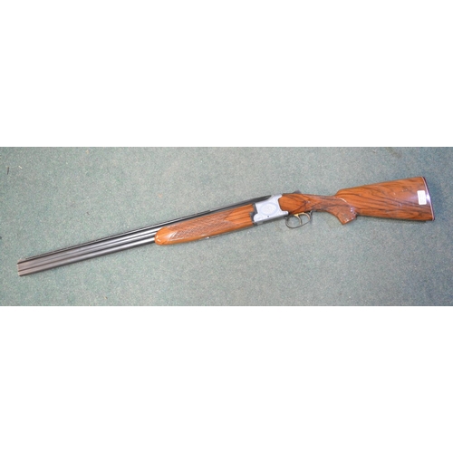 333 - Cased Laurona over and under double barrelled double trigger shotgun, engraved metalwork to body, ba... 