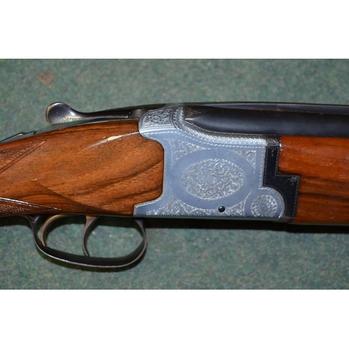 333 - Cased Laurona over and under double barrelled double trigger shotgun, engraved metalwork to body, ba... 