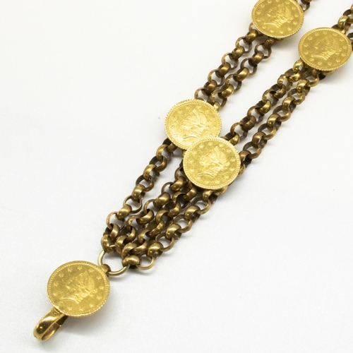 1125 - 9ct yellow gold double chain watch albert adorned with twenty United States of America 1 dollar gold... 