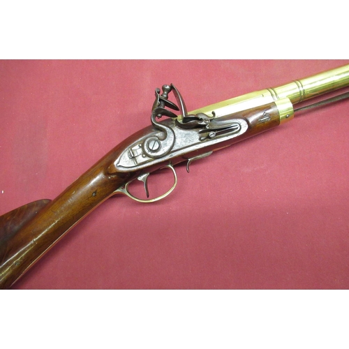 1006 - Flintlock brass cannon barrel half stocked Blunderbuss, with 15 1/2 inch first stage octagonal canno... 