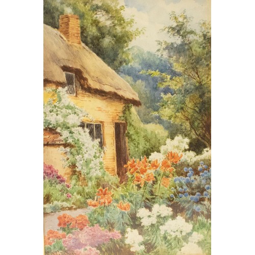 1337 - Sidney Valentine Gardner (Staithes Group, 1869-1957); Garden path leading to a thatched cottage, and... 