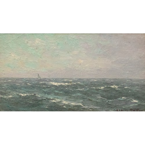 1347 - French school (C19th); Sailing vessel at sea, oil on board, indistinctly signed and dated, with labe... 