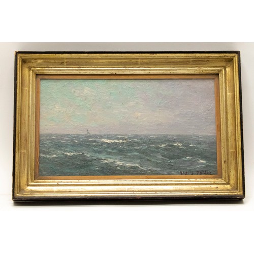 1347 - French school (C19th); Sailing vessel at sea, oil on board, indistinctly signed and dated, with labe... 