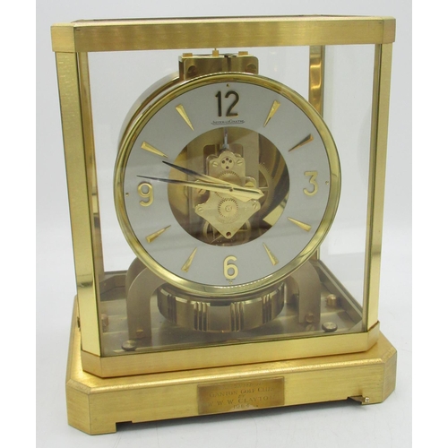 1396 - 1960's Jaeger-LeCoultre Vl C Atmos clock, rectangular gilt metal case with canted corners, circular ... 