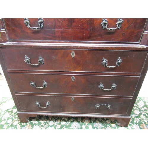1440 - Geo.III mahogany chest on chest, dentil moulded cornice two cockbeaded short drawers with concealed ... 