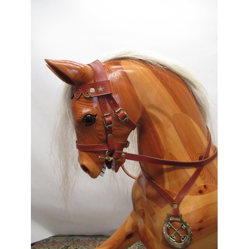1444 - Shackleton of Snainton - large handmade pine Victorian style rocking horse, with glass eyes, open mo... 