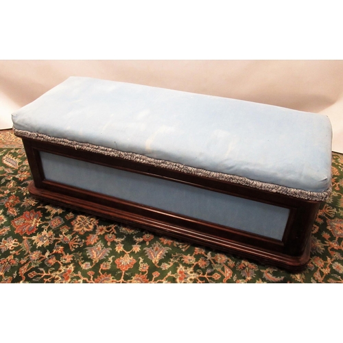 1472 - Edwardian mahogany framed ottoman, upholstered hinged top on bun feet with recessed ceramic castors,... 