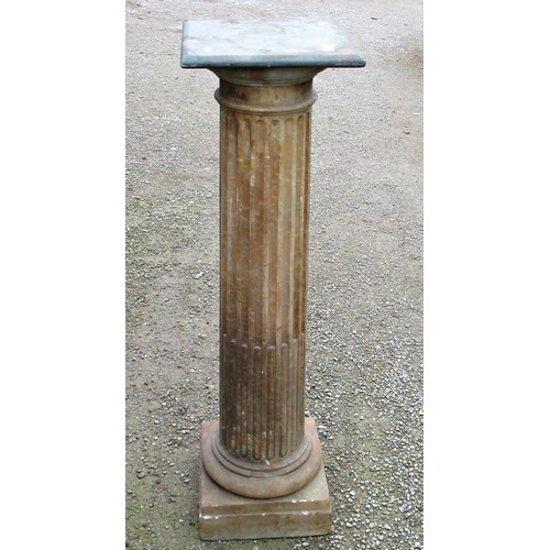 1458 - C19th carved marble pedestal, square top on stop-fluted tapering column and circular base on stepped... 