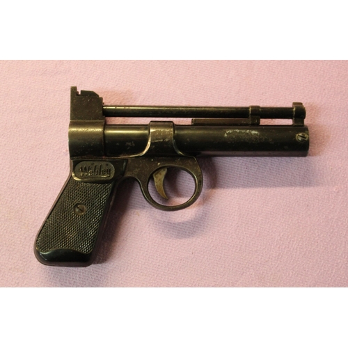 179 - Webley Junior .177 over lever action air pistol. 187 stamped on barrel front, in working order.