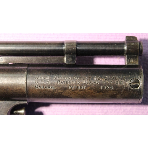 182 - Vintage Webley Mk1 .177 over lever air pistol.
Serial no 50385, and stamped 585 on barrel front.