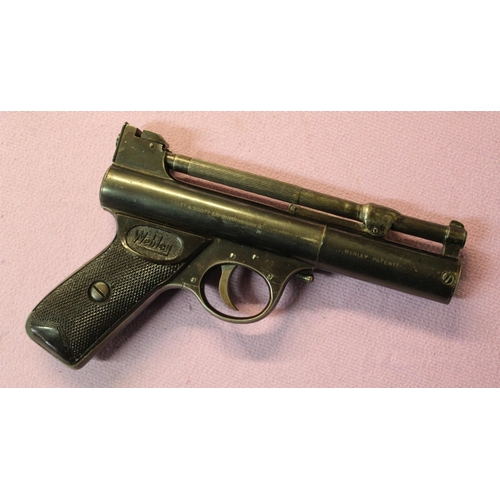 183 - Vintage Webley Mark 1 .177 over lever air pistol in working condition.
750 stamped on barrel front.