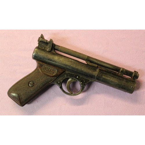 184 - Vintage Webley Senior .22 over lever air pistol in working condition.
1450 stamped on barrel front.