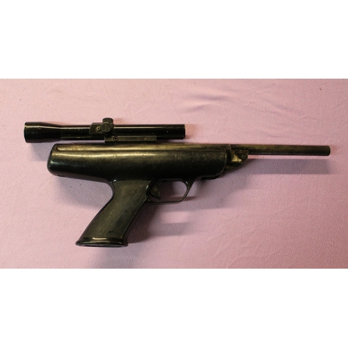 193 - Vintage BSA Scorpion .22 target air pistol in working order with period BSA 1.5 x 15 scope.