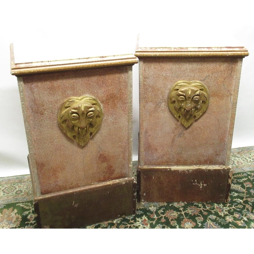 1452 - Pair of painted as marble statuary pedestals with moulded top and plinth base, the front applied wit... 