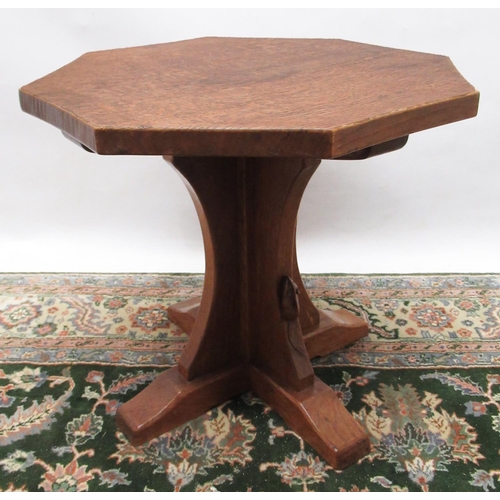 1423 - Robert Mouseman Thompson of Kilburn - an oak octagonal coffee table, adzed top on cruciform column s... 