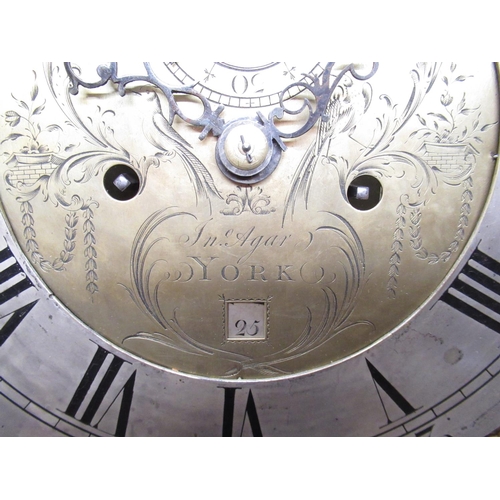 1395 - Geo.III oak long case clock, 44cm arched brass dial with silvered chapter and faux strike/silent in ... 