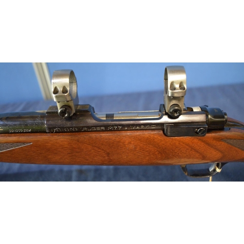 430 - Ruger M77 MkII bolt action. 22/250rem rifle with fitted with folding bi-pod and scope ring mounts, s... 