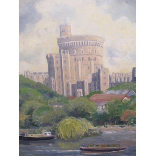 88 - R. Barnett (C20th); Windsor Castle from the River, oil on board, unframed, 51cm x 61cm