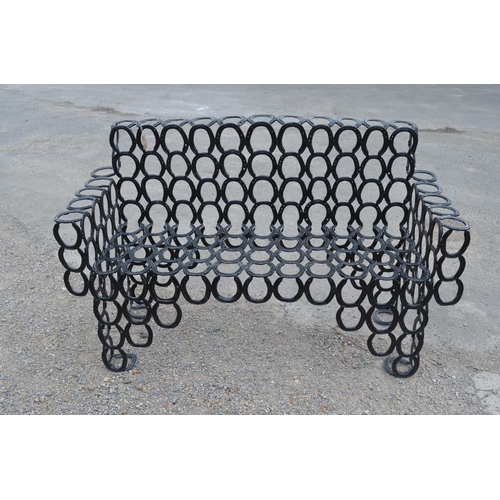1481 - Hand crafted garden bench constructed from used horse shoes, approx W170cm D50cm H100cm