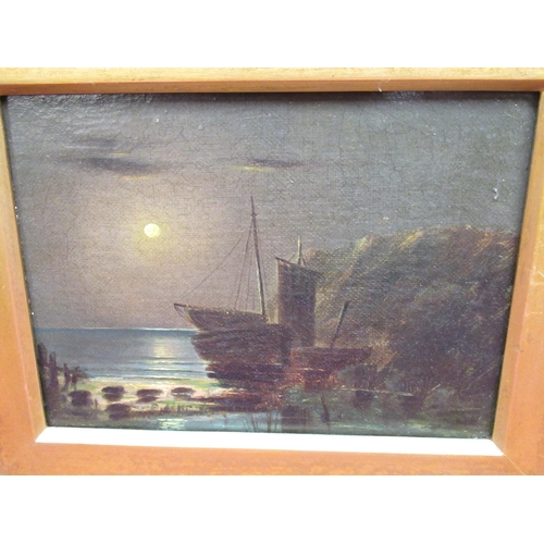 98 - English School (C19th); Nocturne studies of a Windmill and a fishing boat, pair of oils on canvas, 1... 