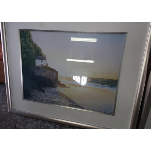 115 - Simon Weaver, View from a Continental balcony, and Estuary scene, watercolour, signed, 45cm x 60cm (... 