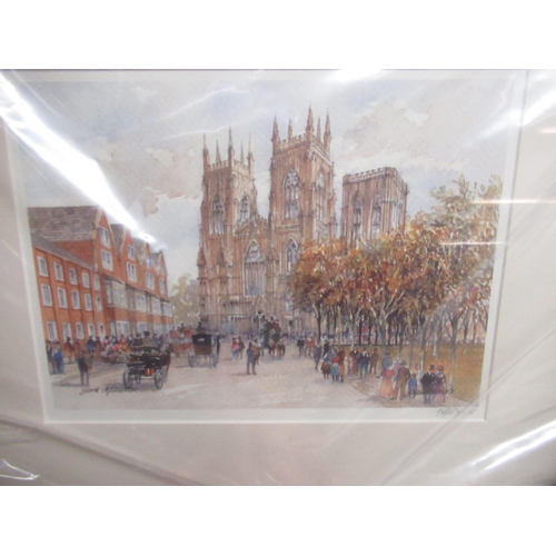 118 - J. Macdonald (Contemporary) Fountains Abbey (2) York Minster, and Yarm High Street colour prints, si... 