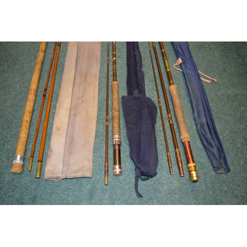 111 - A vintage Milbro carbon fibre Trufly Deluxe F85-2 L289cm, a Milbo Trufly F82-2 L262cm and a Chapman ... 