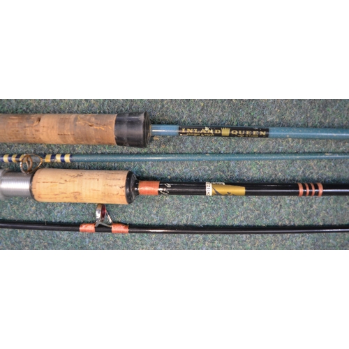 117 - 4 rods.
A Fuji Seat 2 piece beachcasting rod, length 428cm.
A James & Son 