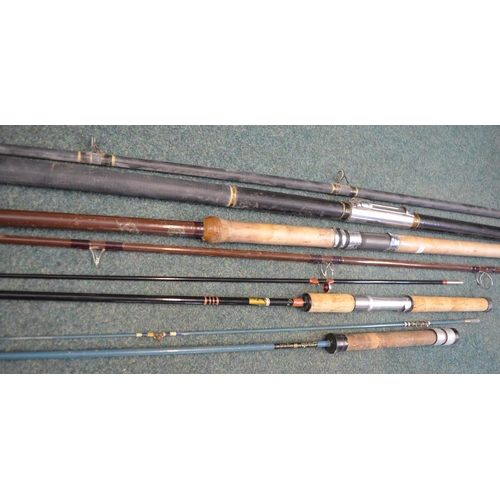 117 - 4 rods.
A Fuji Seat 2 piece beachcasting rod, length 428cm.
A James & Son 