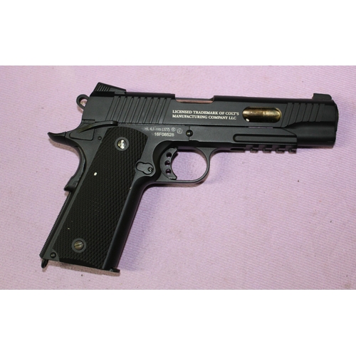 187 - Umarex Colt 1911 black custom metal semi-automatic CO2 powered air pistol, boxed with accessories. B... 