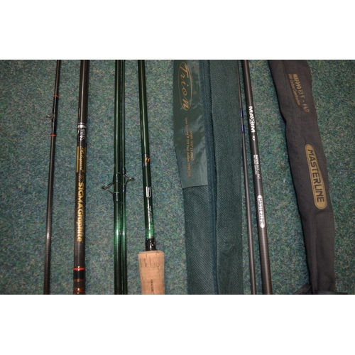 107 - Three modern fly rods - Masterline MAF090 Maxim Fly 9ft two piece, Shakespeare Triumph 10ft three pi... 