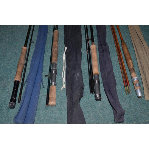 109 - Landing net, keep net, vintage split cane three piece fly rod with spare tip, L279cm (with shorter t... 