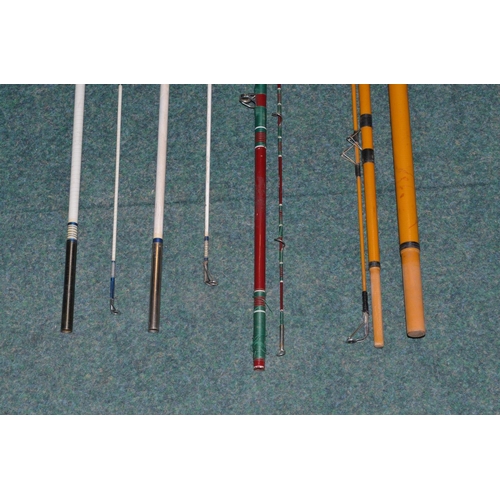 104 - Four vintage glass fibre fishing rods - Falshaw's of Liverpool two piece rod L216cm, two piece rod L... 