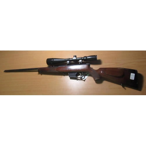 428 - Voere .22 semi auto rifle with 1x mag,  fitted with Stoeger/16x40 scope, barrel screw cut for sound ... 