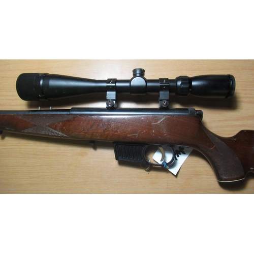 428 - Voere .22 semi auto rifle with 1x mag,  fitted with Stoeger/16x40 scope, barrel screw cut for sound ... 