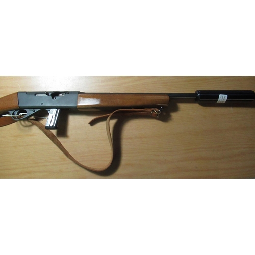 441 - Anschutz .22 semi automatic rifle, with sound moderator and two magazines, with leather shoulder str... 