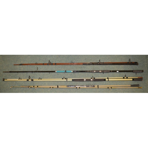 4 carbon fibre 2 piece fishing rods - modern Shakespeare 12ft In2  Beachcaster, vintage Castaway