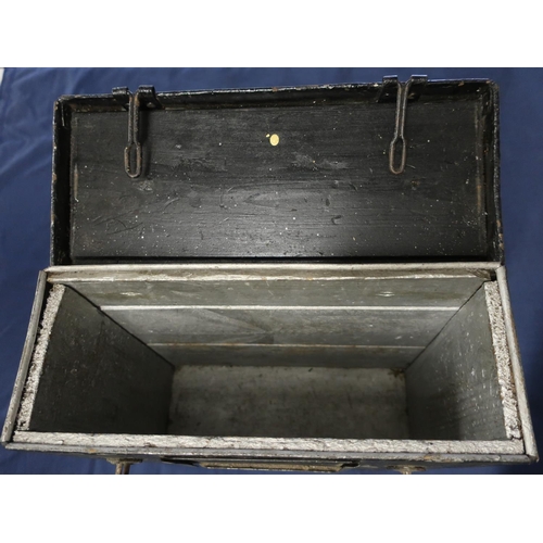 25 - Japed metal wooden lined ammo tin 35 x 15 x 35cm