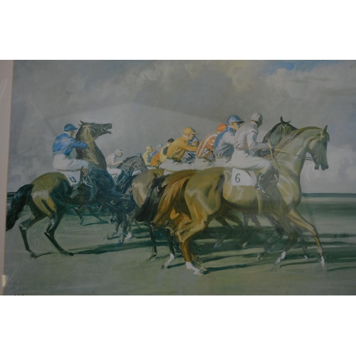 8 - Framed print of horse racing instinctually signed (A.Munion?) 90x64.5cm