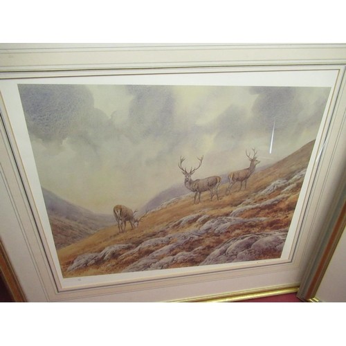 14 - Brian Rawling (British C20th); Highland Stags in a landscape. Ltd.ed colour print 92/300, signed in ... 