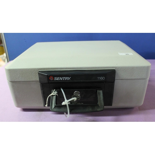 26 - Sentry 1160 strong box with two keys, 39cm x 28cm x 15cm