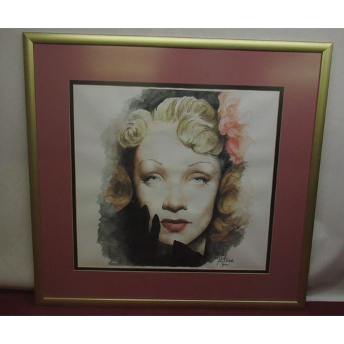 510 - David McEwen (British, Contemporary); Marlene Dietrich, watercolour, signed, 45cm x 48cm