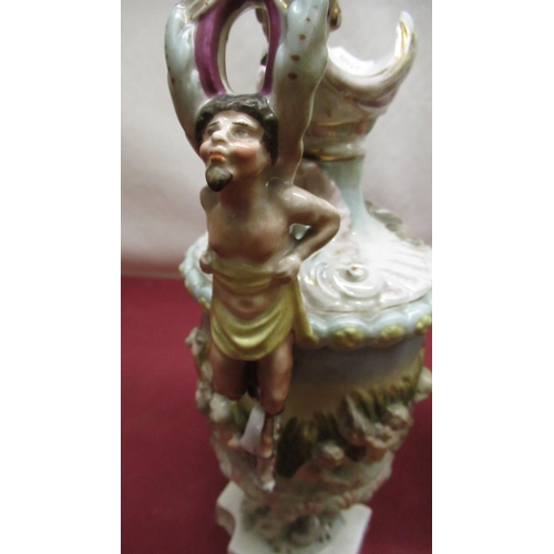 327 - Pair of Capodimonte style vases, decorated with cherubs, mermaids and fawn, approx H38cm