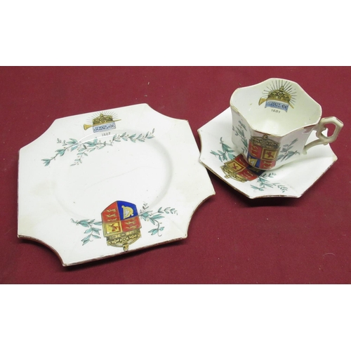 329 - Queen Victoria 1887 Jubilee trio of cup, saucer and side plate, with Rd No. 64761 stamped to base