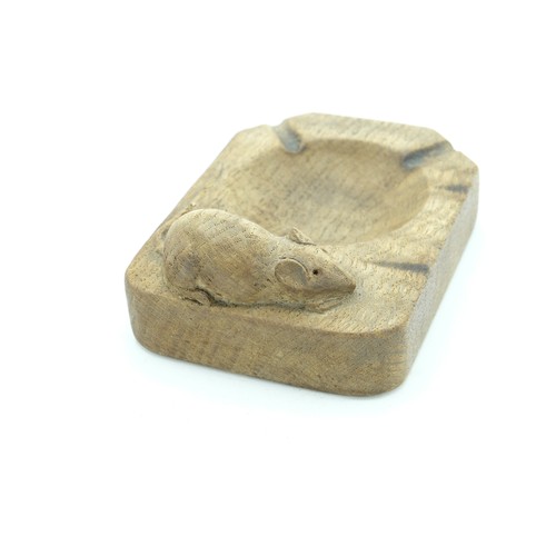 552 - Robert Mouseman Thompson of Kilburn - an oak rectangular ash tray, carved with signature mouse, W10c... 