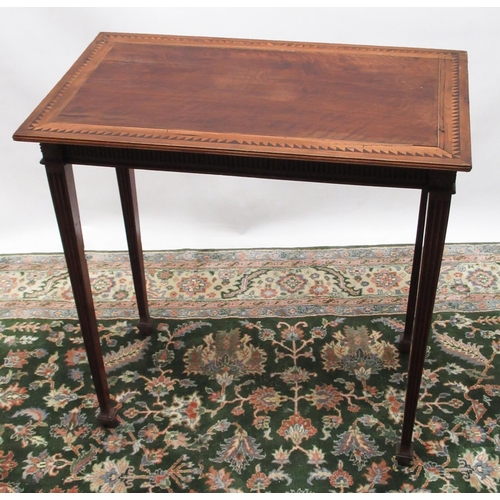 555 - Geo.III style inlaid mahogany centre table, rectangular top and fluted frieze on tapering legs with ... 